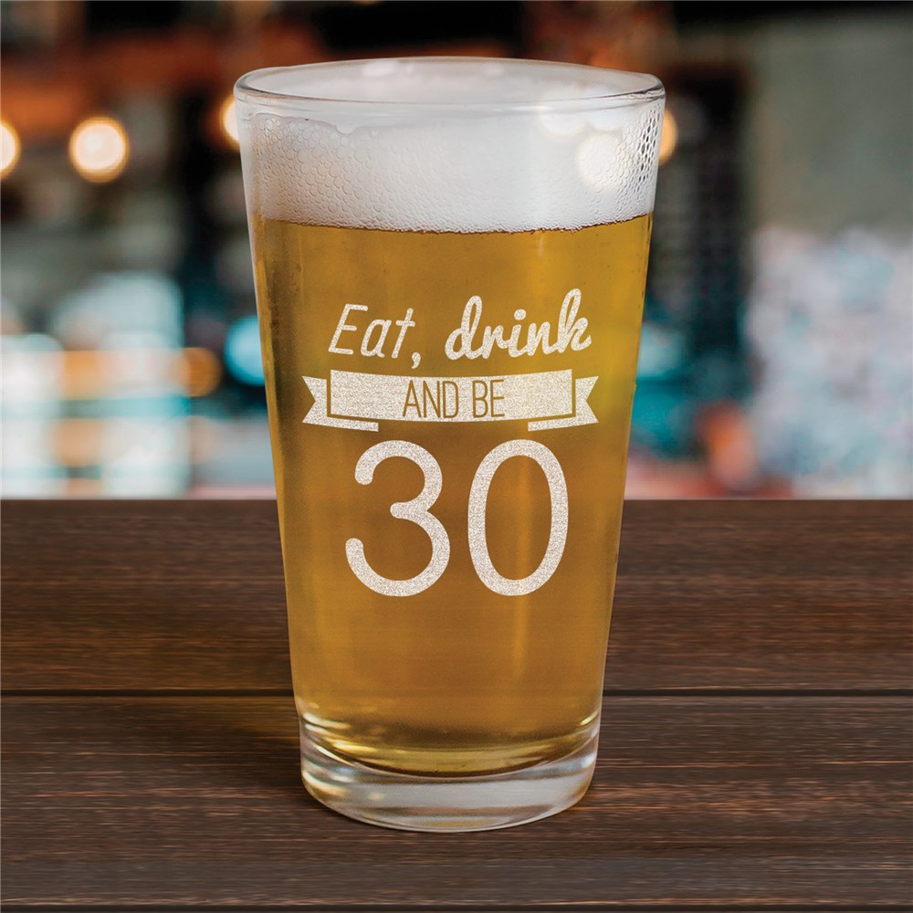 Engraved Eat, Drink Birthday Beer Glass | Personalized Gifts for Him
