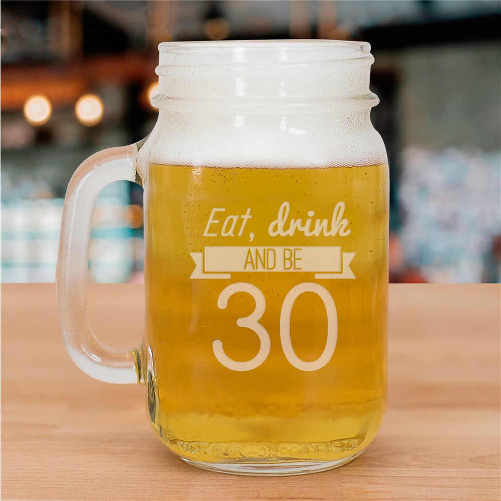 Engraved Eat, Drink Birthday Mason Jar | Personalized Gifts for Him