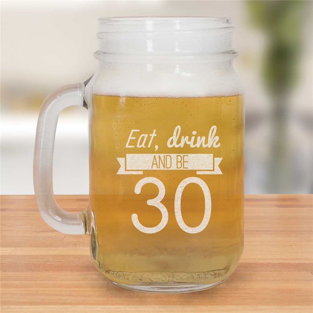 Engraved Eat, Drink Birthday Mason Jar | Personalized Gifts for Him