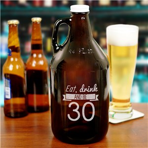 Engraved Eat, Drink Birthday Growler | Personalized Gifts for Him