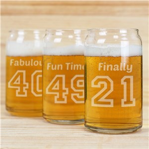 Engraved Birthday Message Beer Can Glass | Personalized Gifts for Him