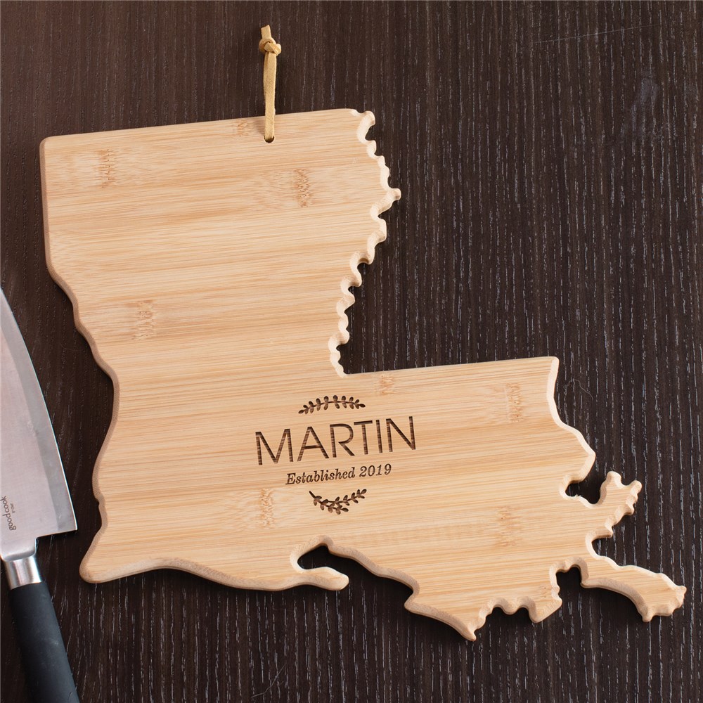 Personalized Family Name Louisiana State Cutting Board | Personalized Cutting Board