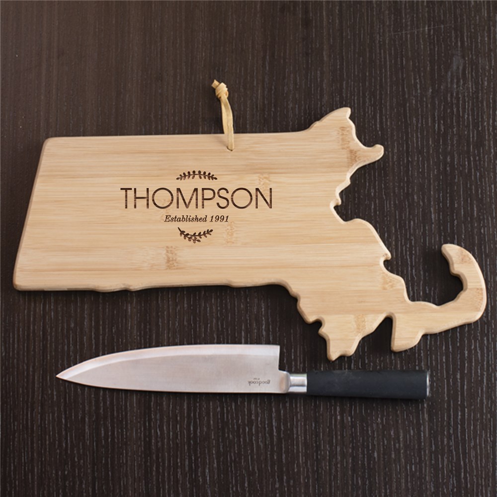 Personalized Family Name Massachusetts State Cutting Board | Personalized Cutting Board