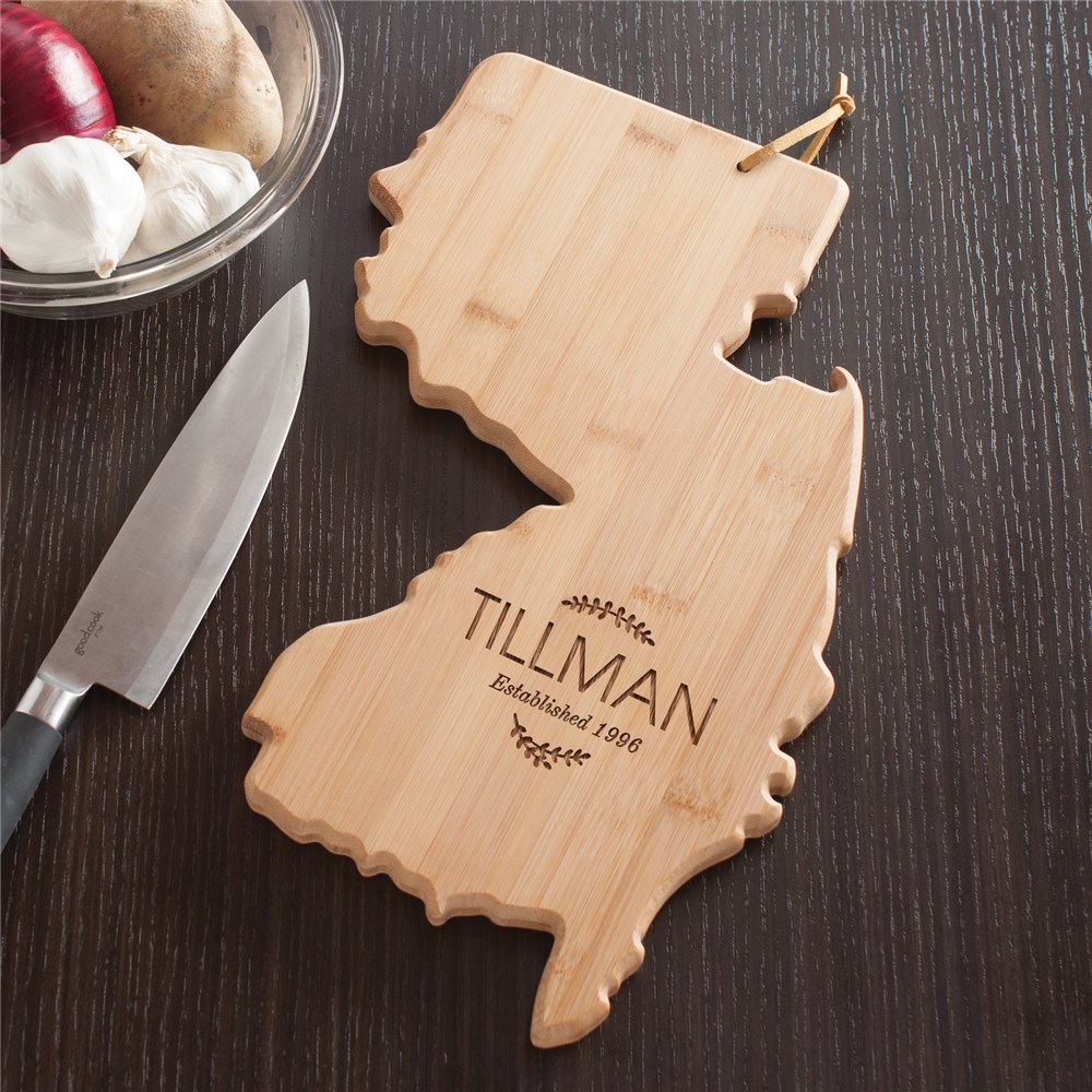 Personalized Family Name New Jersey State Cutting Board | Personalized Cutting Boards