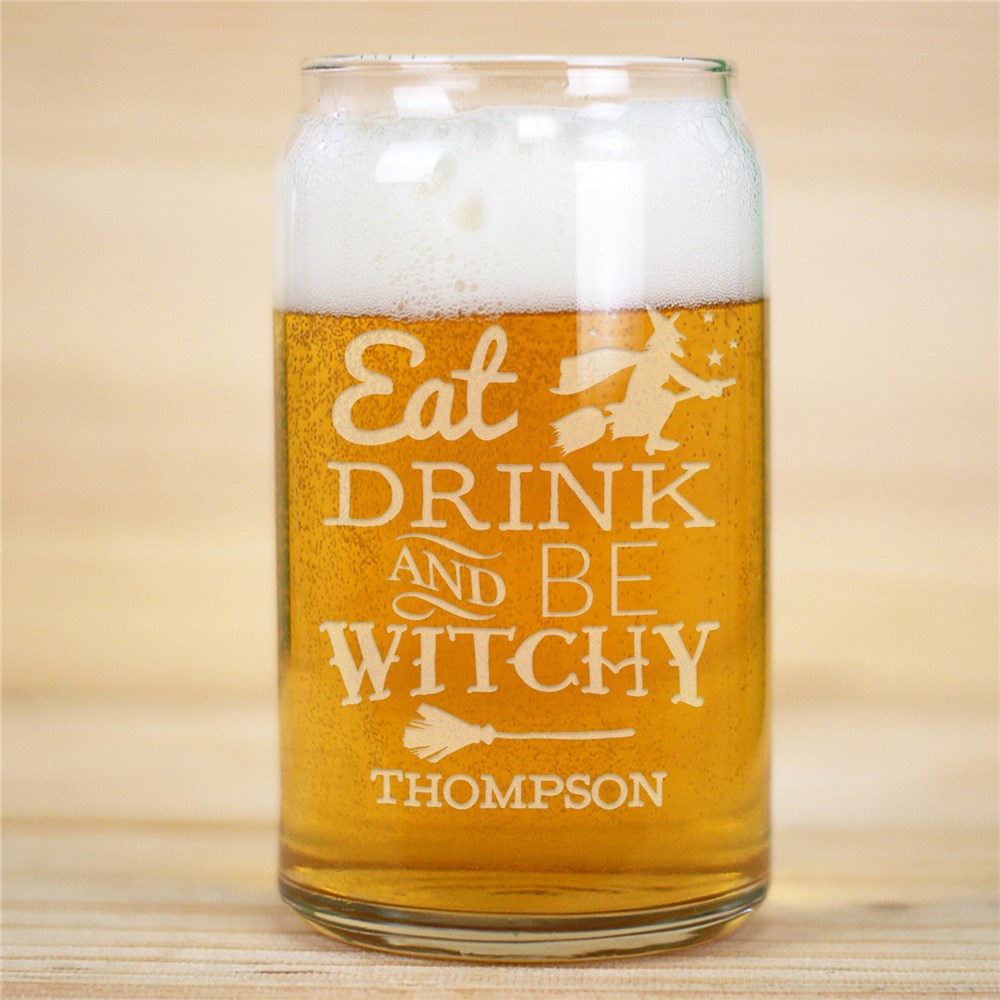 Engraved Eat, Drink, and Be Witchy Beer Can Glass L10630118