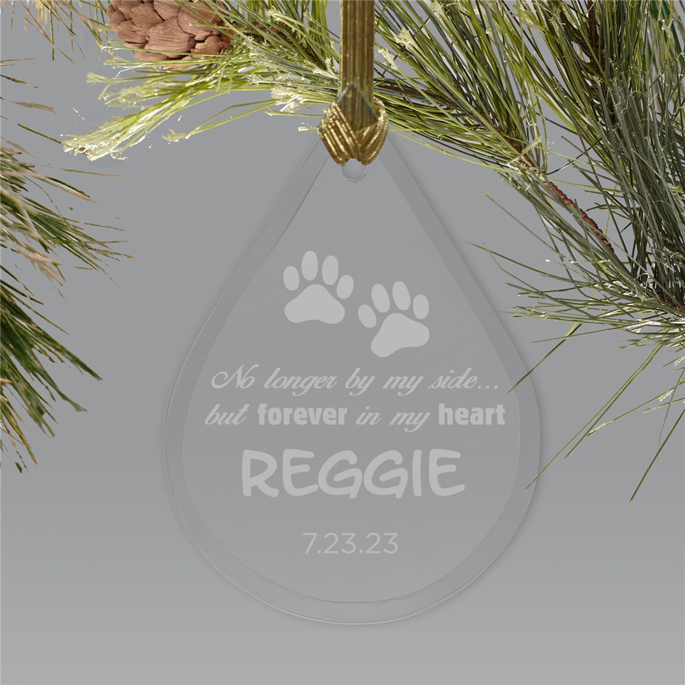 Engraved Pet Memorial Tear Drop Glass Ornament | Pet Memorial Ornament