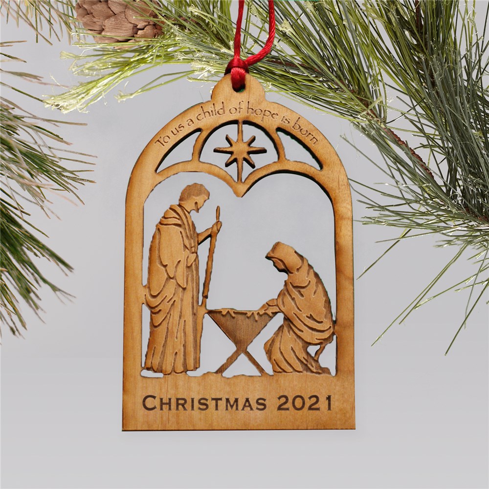 Engraved Wood Manger Ornament L10801171