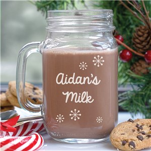 Engraved Milk With Santa Mason Jar | Personalized Mason Jar Mug