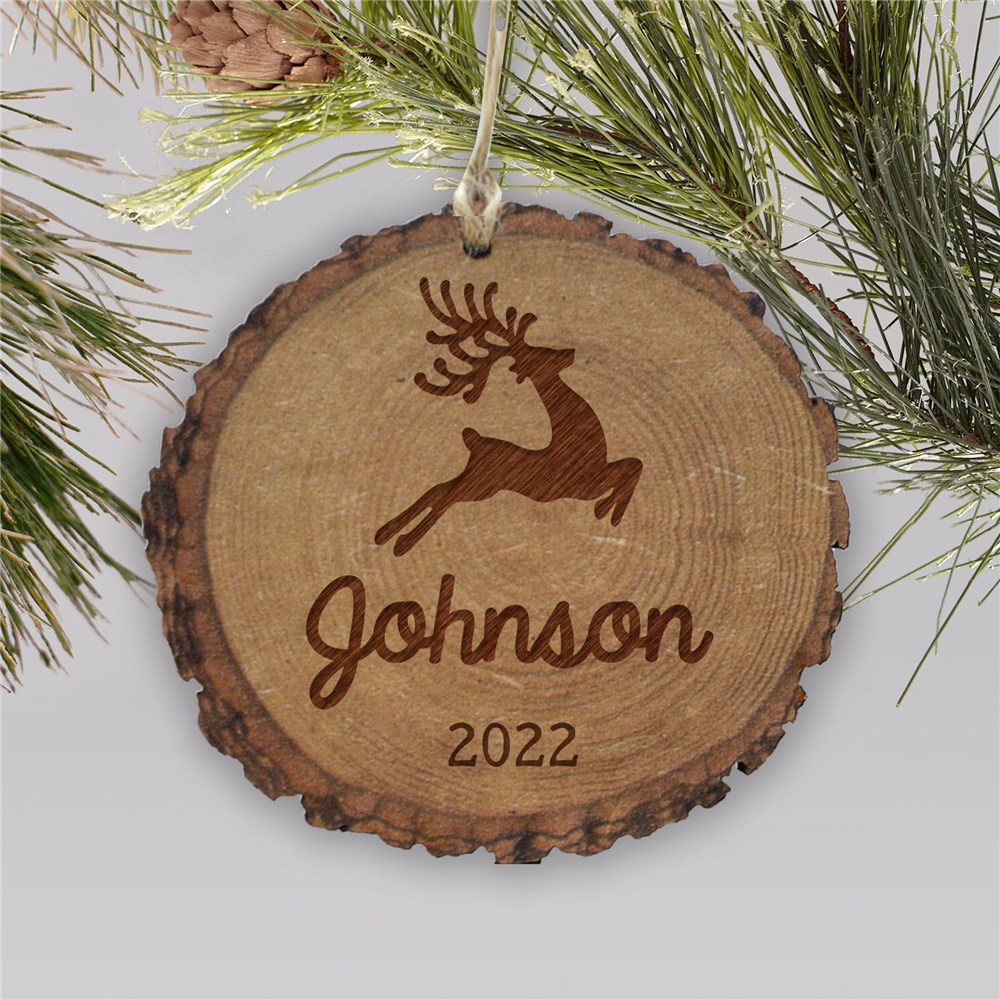 Engraved Reindeer Family Rustic Wood Ornament | Personalized Ornaments