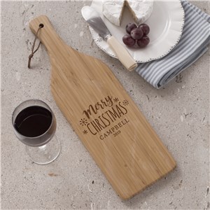 Merry Christmas Wine Bottle Cutting Board | Engraved Cutting Board