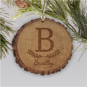 Engraved Family Initial Rustic Wood Ornament | Customized Christmas Ornament