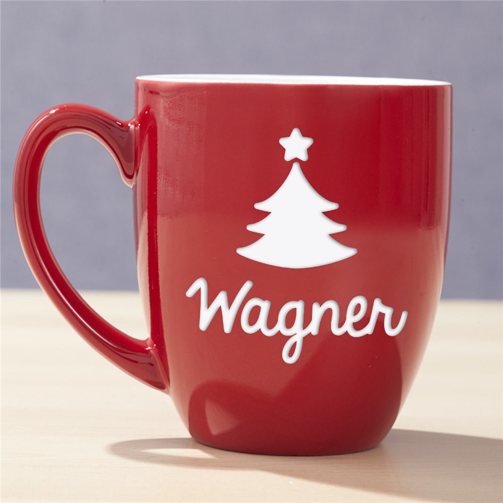 Engraved Christmas Red Bistro Mug | Personalized Christmas Mugs