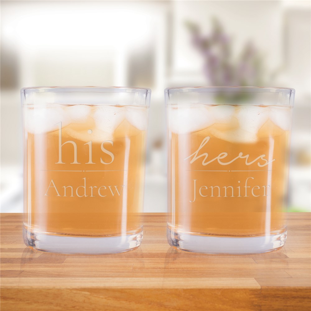 Engraved His and Hers Couple's Rocks Glass Set | Personalized Couple Gifts