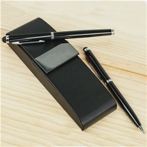 Engraved Black Double Pen Set with Case L10965151