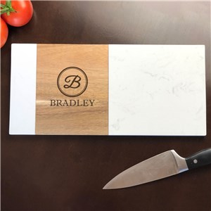 Engraved Initial Marble and Acacia Wood Serving Board 