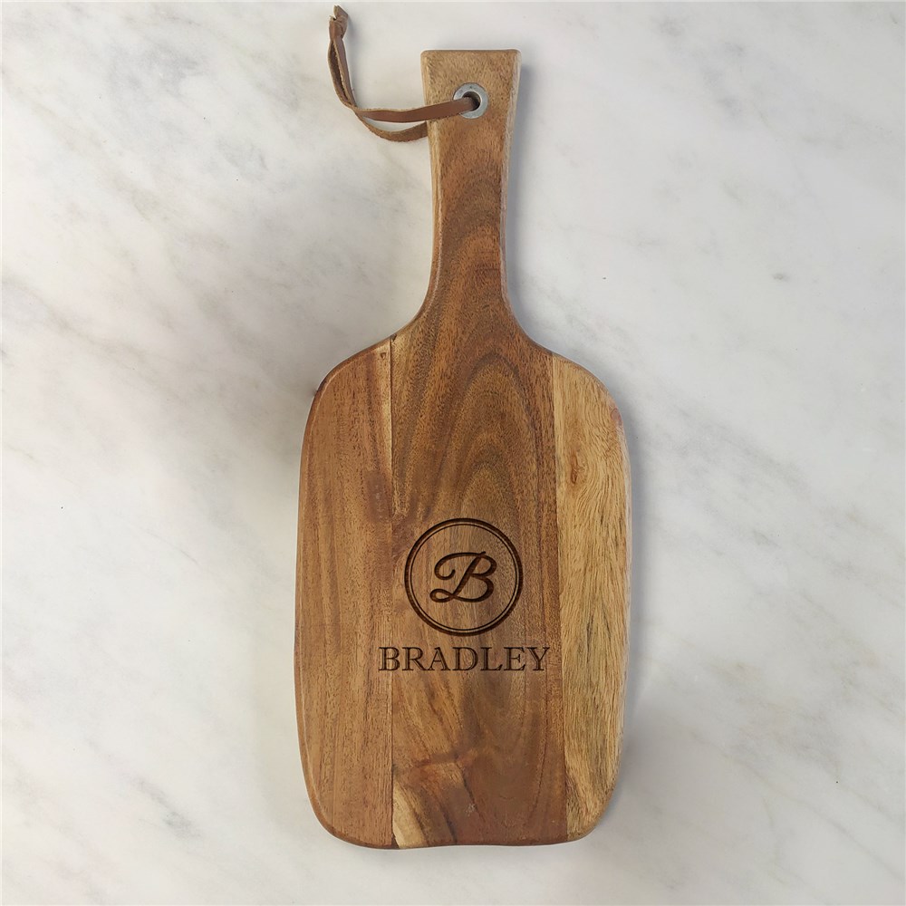 Engraved Initial Acacia Paddle Cutting Board 