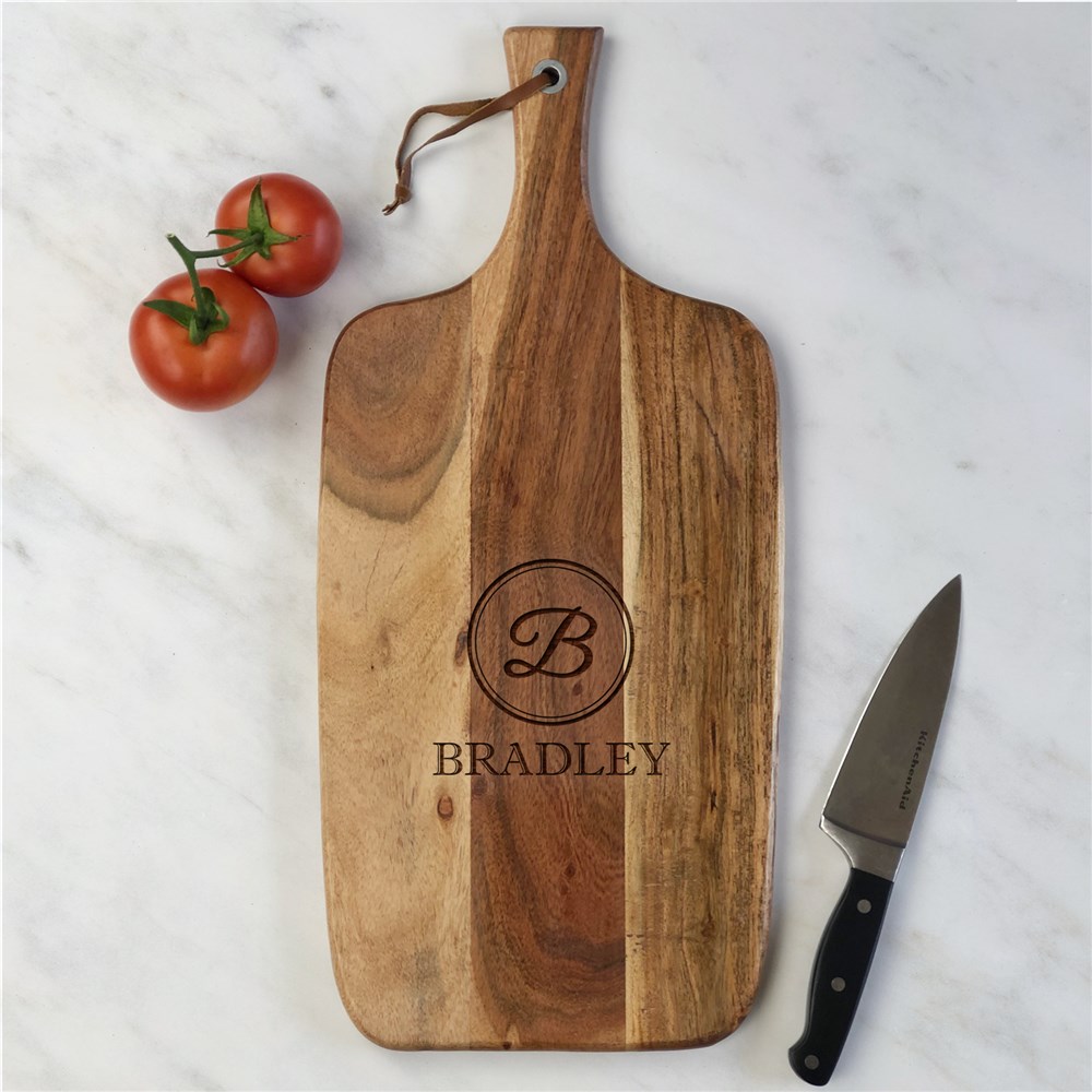 Engraved Initial Acacia Paddle Cutting Board 