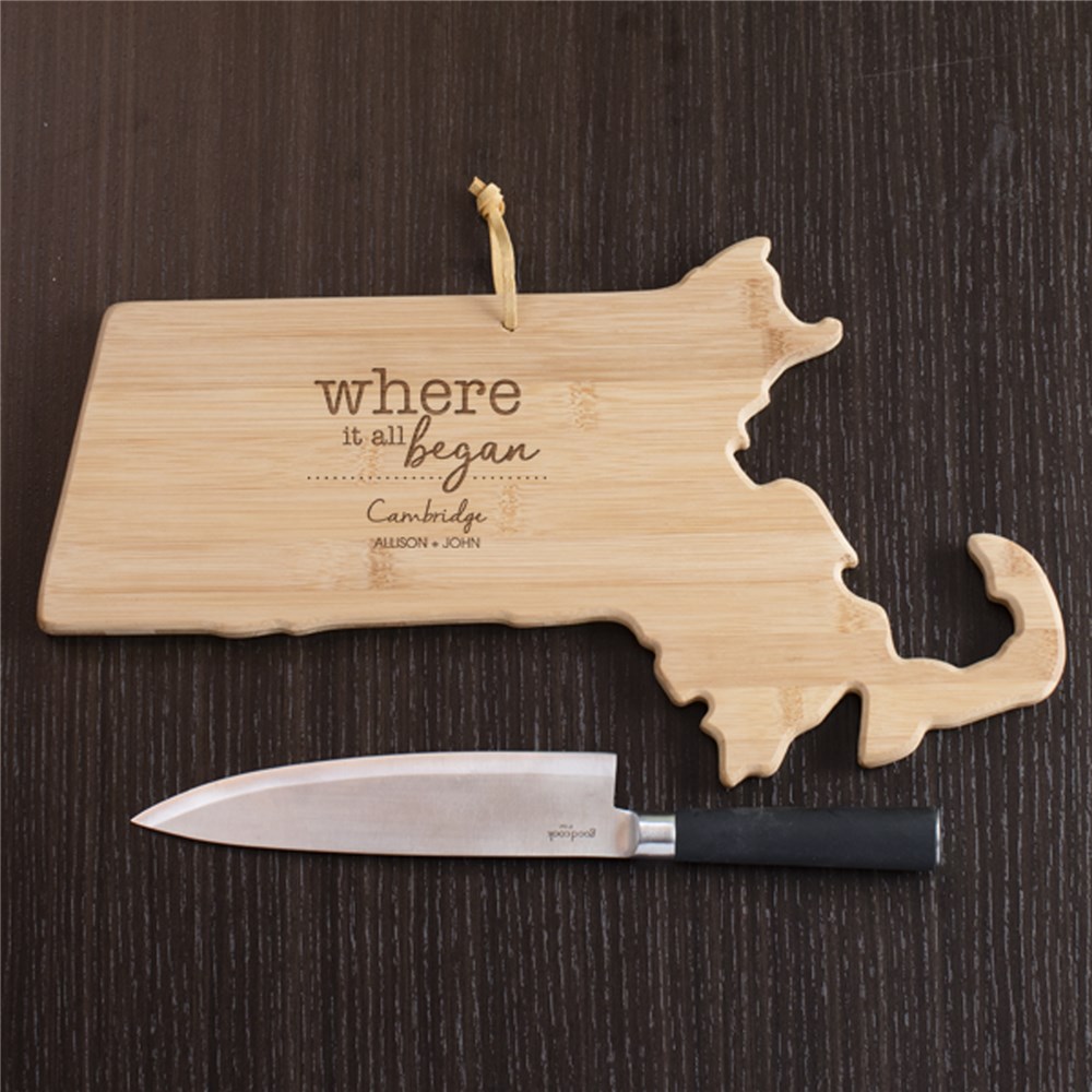 Where It All Began Massachusetts State Cutting Board | GiftsForYouNow