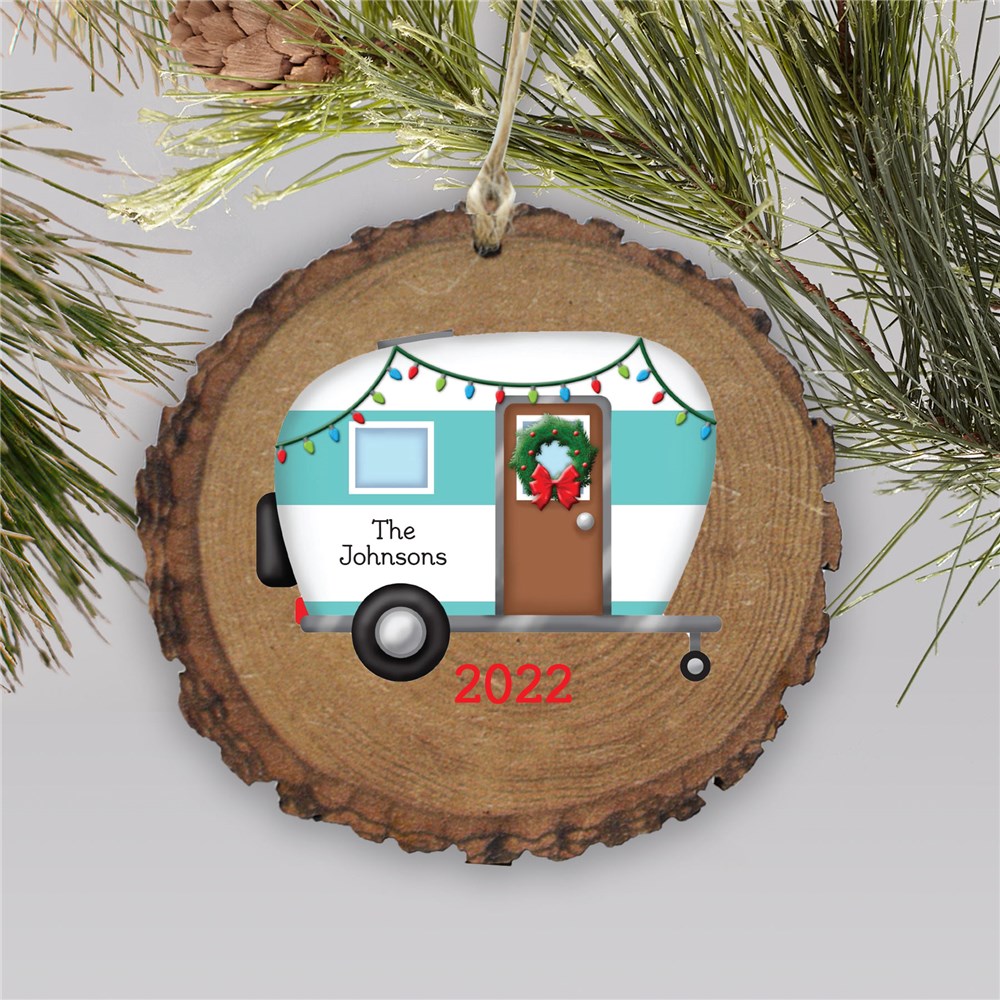 Personalized Happy Camper Wood Ornament | Personalized Christmas Ornaments