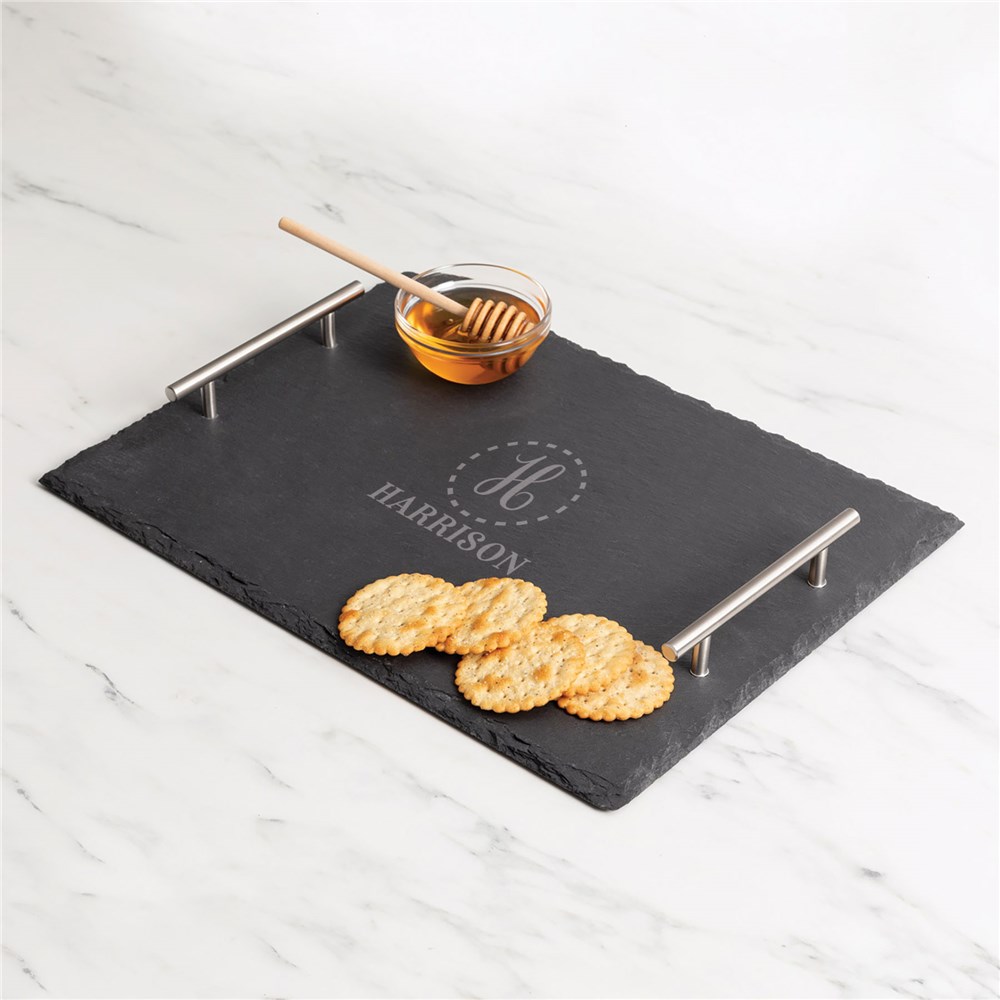 Engraved Initial And Name Slate Tray L114839354