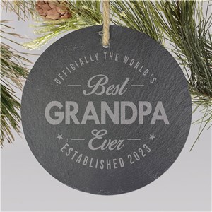 Engraved Best Grandpa Ever Slate Ornament