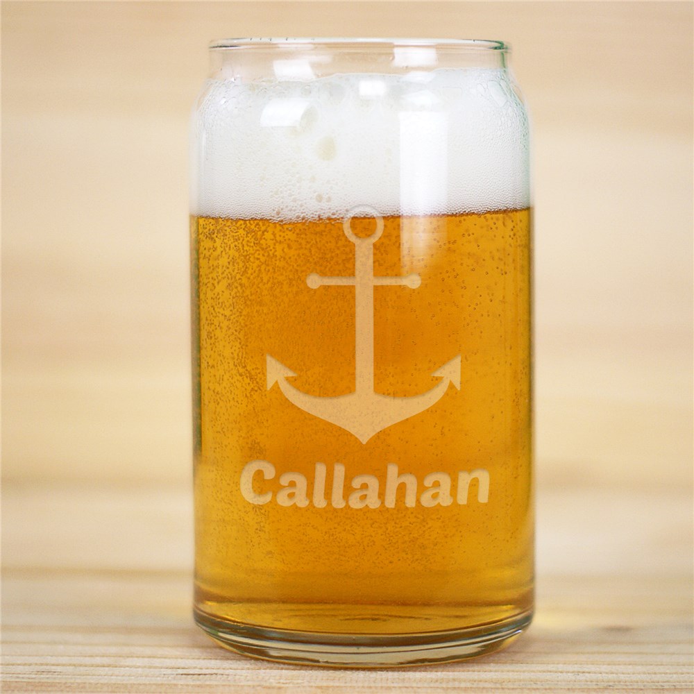 Engraved Anchor Beer Can Glass | Personalized Barware
