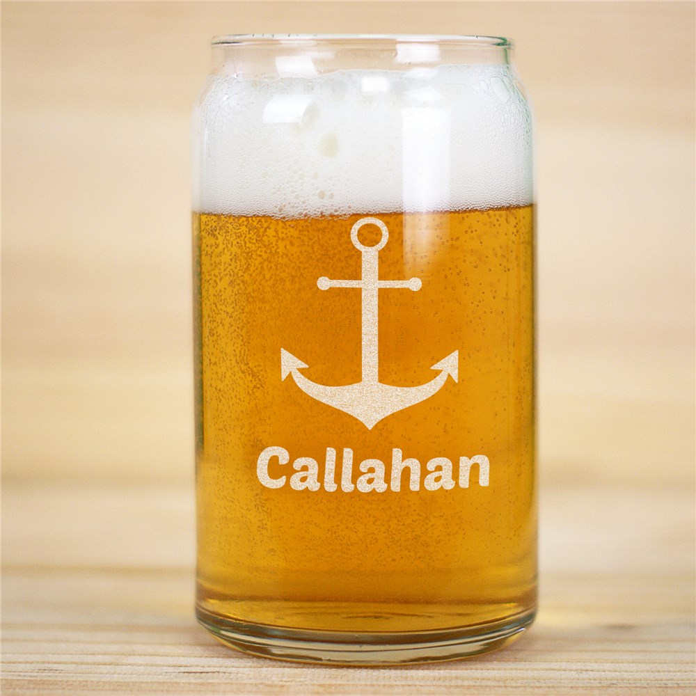 Engraved Anchor Beer Can Glass | Personalized Barware