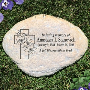 Personalized Floral Cross Memorial Garden Stone | Memorial Stones