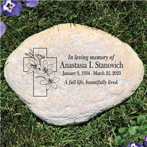 Personalized Floral Cross Memorial Garden Stone | Memorial Stones