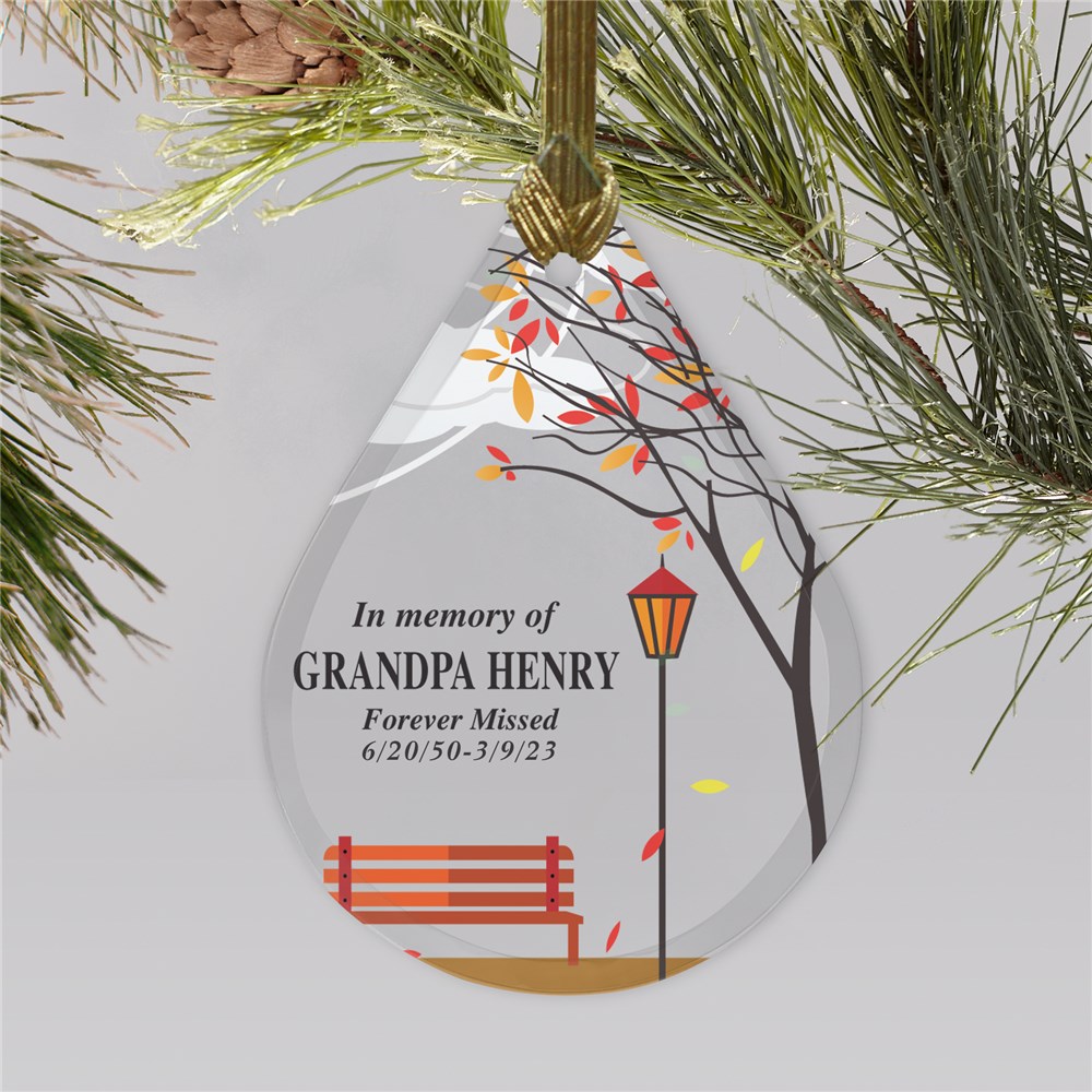 Empty Bench Personalized Memorial Ornament | Tear Drop Glass | Memorial Ornaments