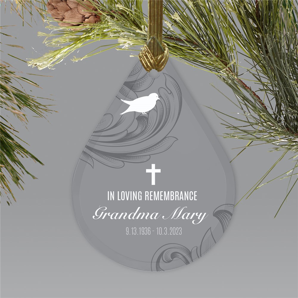 Personalized Floral Tear Drop Glass Memorial Ornament | Memorial Ornaments