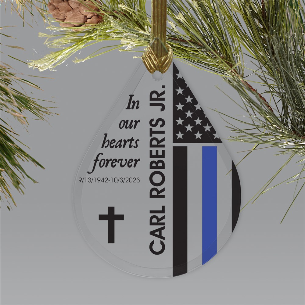 Personalized Flag Memorial Tear Drop Glass Ornament | Memorial Ornaments