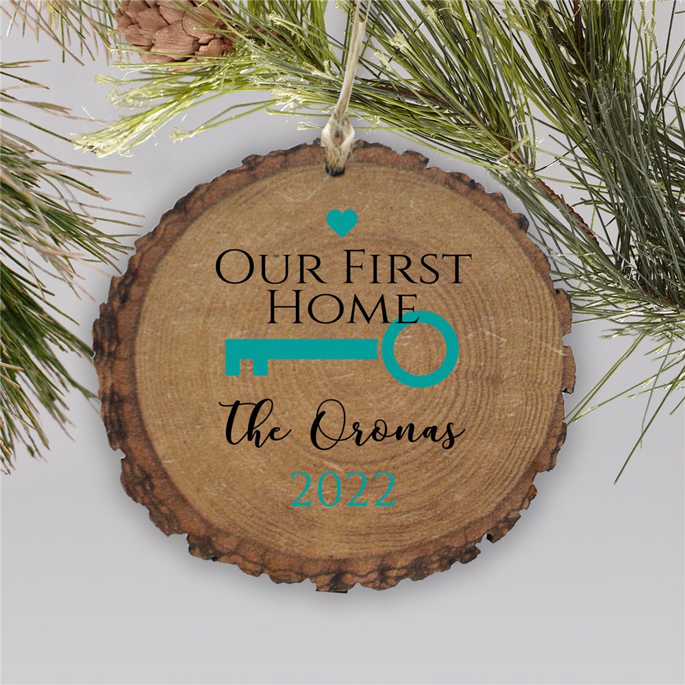 Personalized Our First Home Key Wood Christmas Ornament GiftsForYouNow