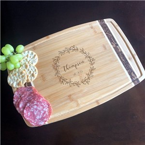 Engraved Family Name Wreath Marbled Cutting Board 