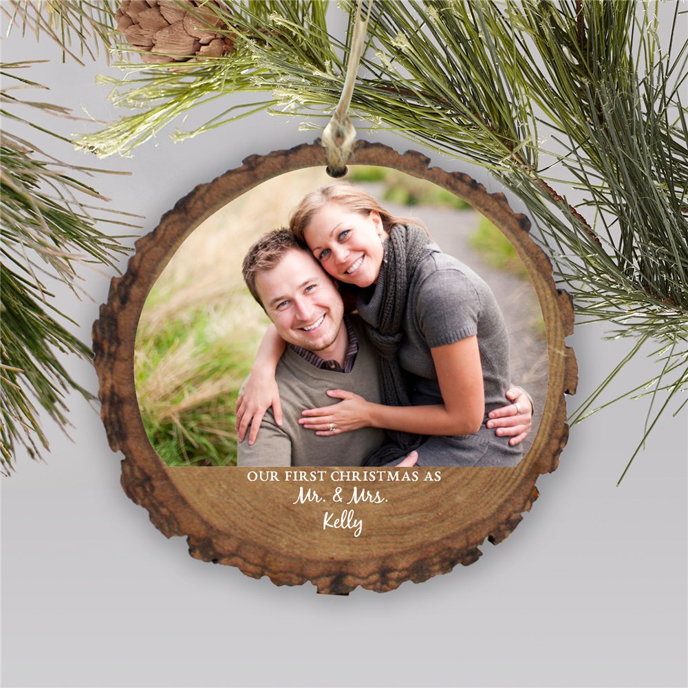 Unique Our First Christmas Photo Wood Ornament | Personalized Couples Ornaments