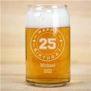 Engraved Happy Birthday Beer Can Glass | Personalized Birthday Glass