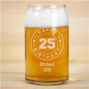 Engraved Happy Birthday Beer Can Glass | Personalized Birthday Glass