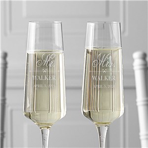 Engraved Mr. and Mrs. Champagne Estate Glasses Set 