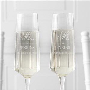 Engraved Mr. and Mrs. Champagne Estate Glasses Set 