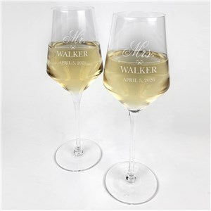 Engraved Mr. And Mrs. White Wine Estate Glass Set L12675363-S2