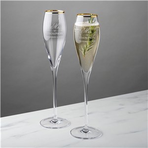 Engraved Mr. and Mrs.Gold Rim Tulip Champagne Flute Set