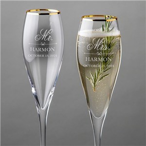 Engraved Mr. and Mrs.Gold Rim Tulip Champagne Flute Set