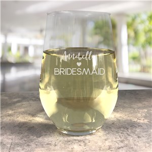 Engraved Bridal Party Contemporary Stemless Wine Glass