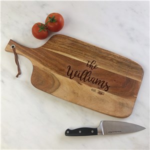Engraved Family Established Acacia Paddle Cutting Board 