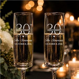 Engraved Wedding Anniversary Gold Rim Champagne Flutes 