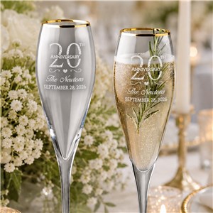 Engraved Wedding Anniversary Gold Rim Tulip Champagne Flute Set