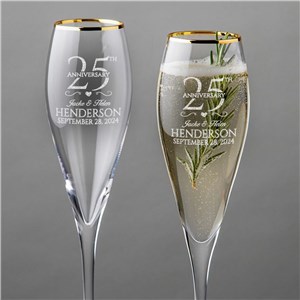 Engraved Wedding Anniversary Gold Rim Tulip Champagne Flute Set