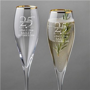 Engraved Wedding Anniversary Gold Rim Tulip Champagne Flute Set
