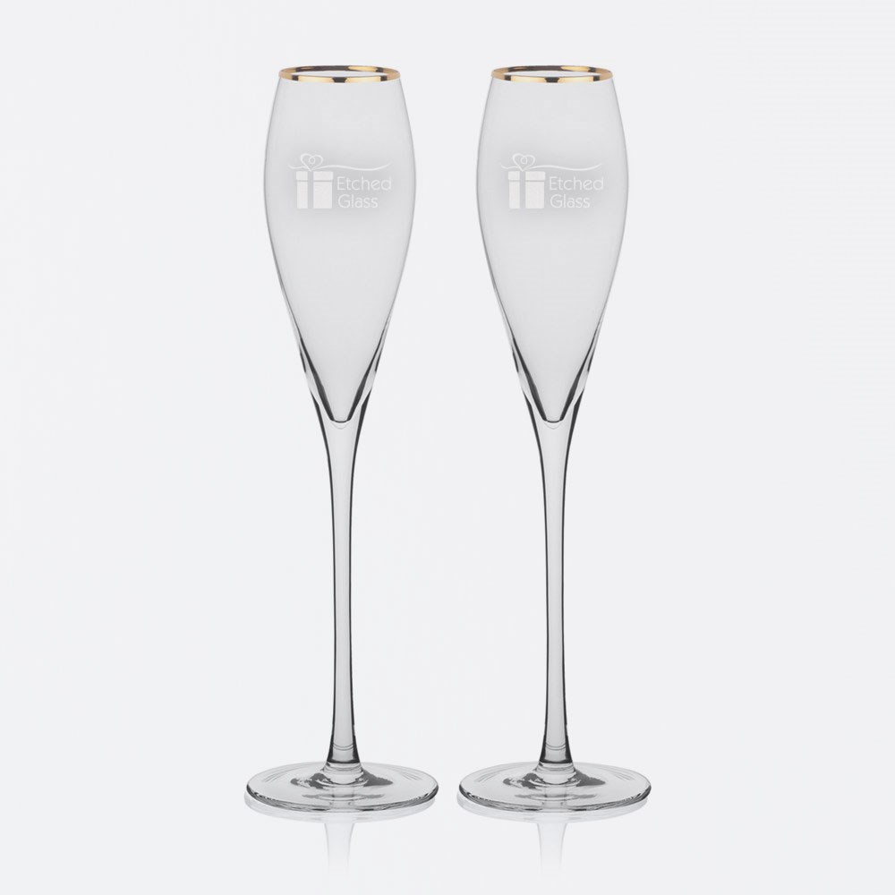Engraved Wedding Anniversary Gold Rim Tulip Champagne Flute Set
