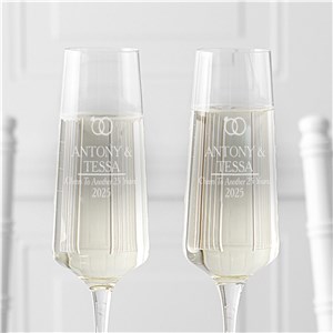 Engraved Wedding Rings Champagne Estate Glasses Set